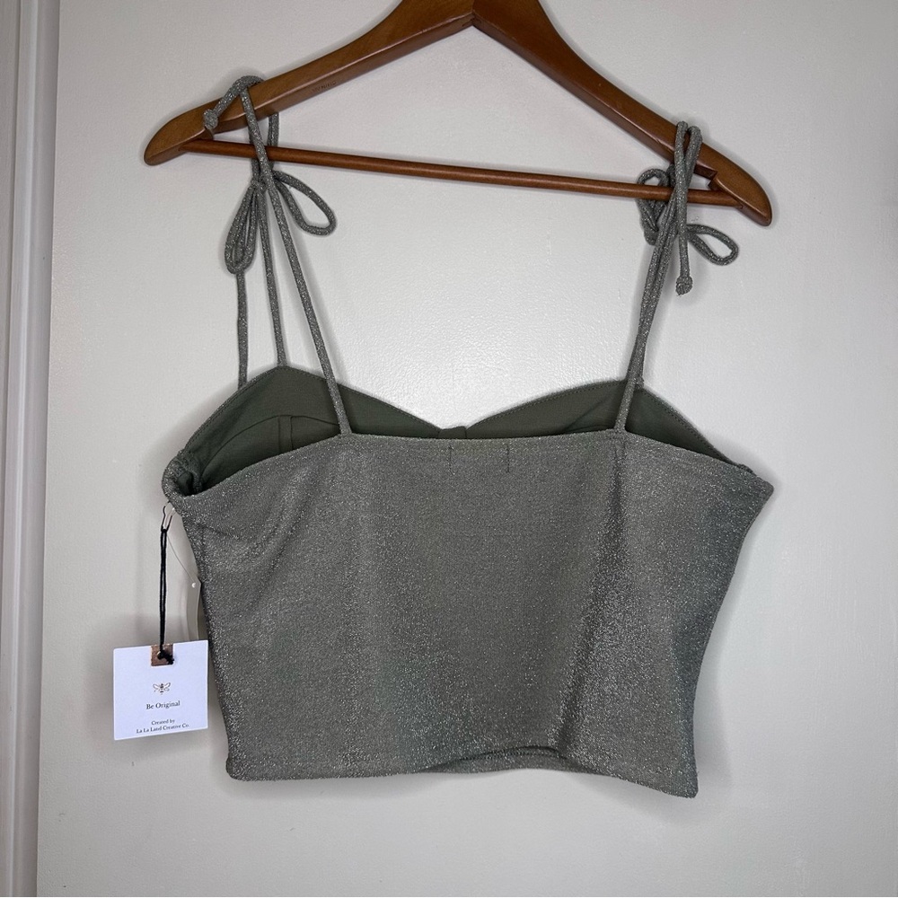 Originality Sage Silver Metallic Tie Strap Bustier Crop Top XL - Picture 5 of 5